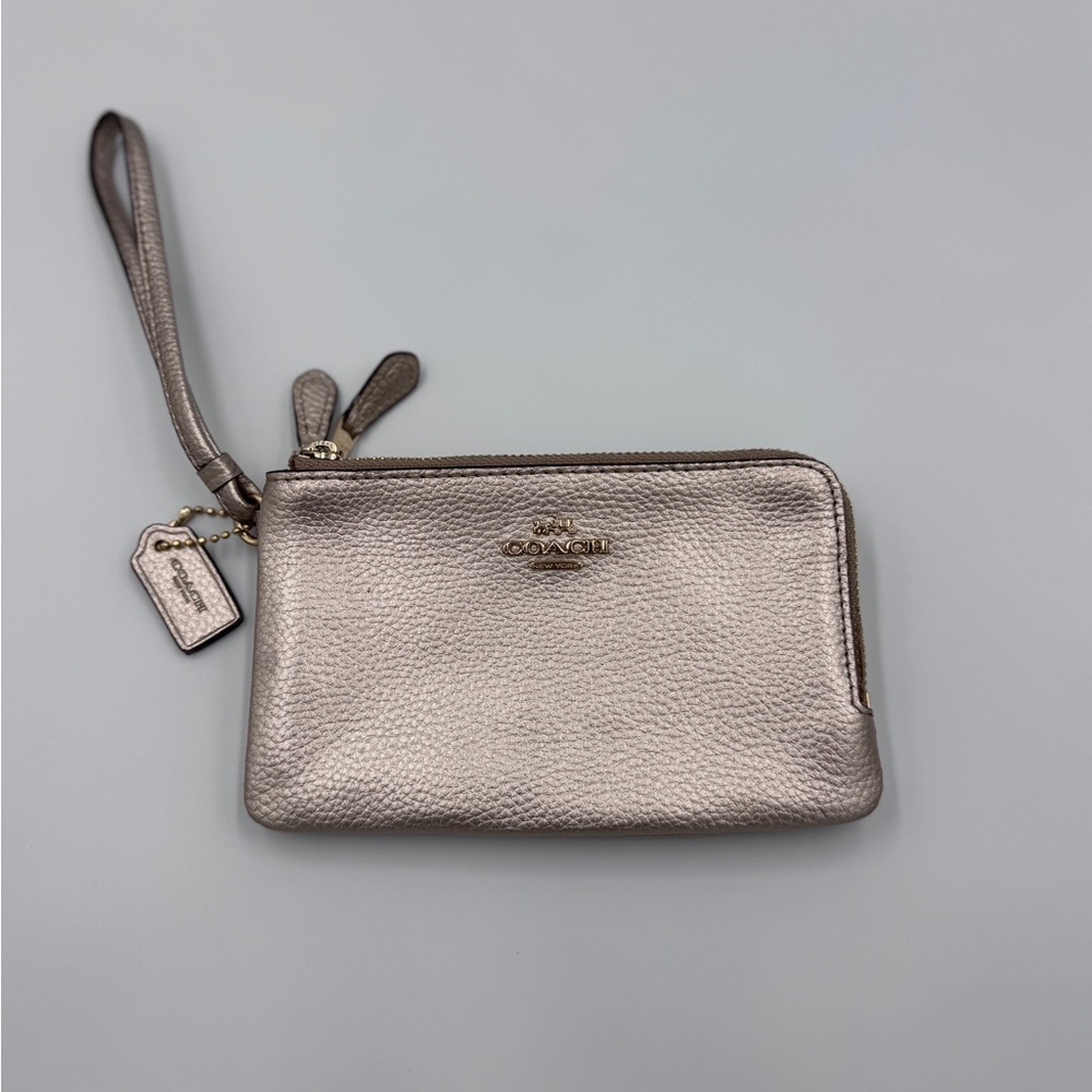 Coach Metallic Taupe Leather Wristlet - Gold Hardware